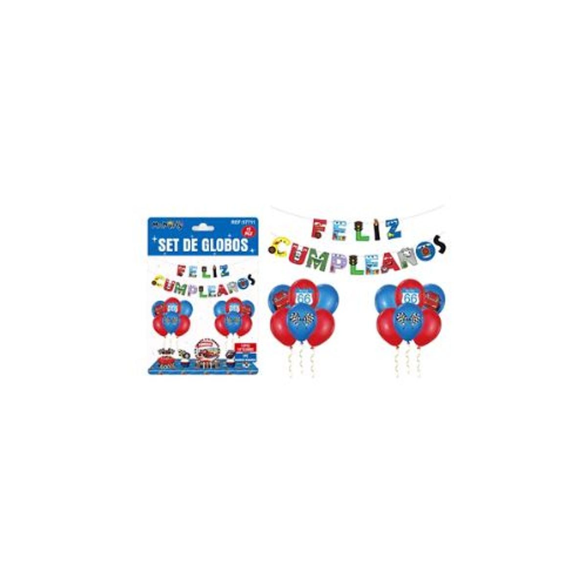 GENERICO - Set de globos con guirnalda de autos 15pcs