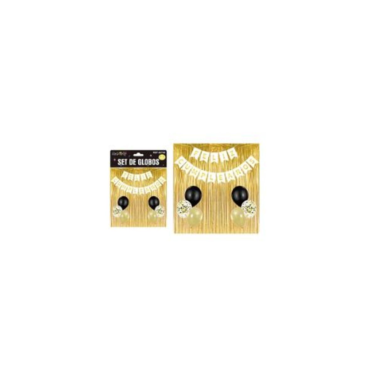 GENERICO - Set de globos y guirnalda con cortina dorado 9pcs