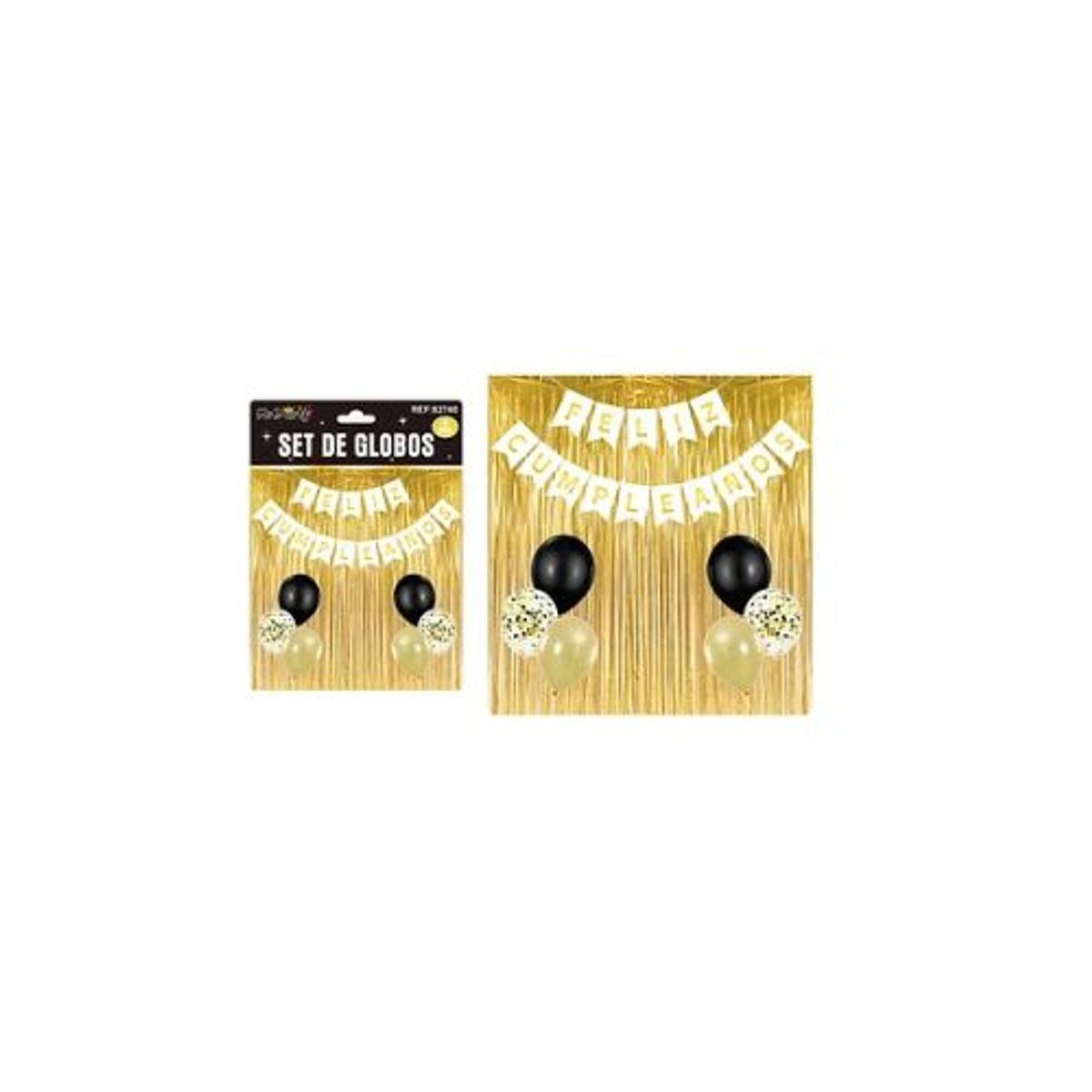 GENERICO - Set de globos y guirnalda con cortina dorado 9pcs