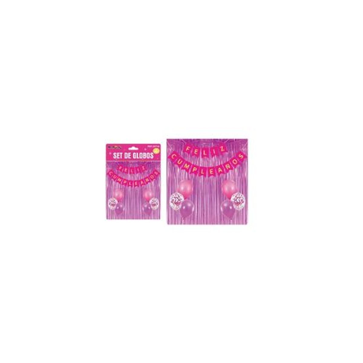 GENERICO - Set de globos y guirnalda con cortina fucsia 9pcs