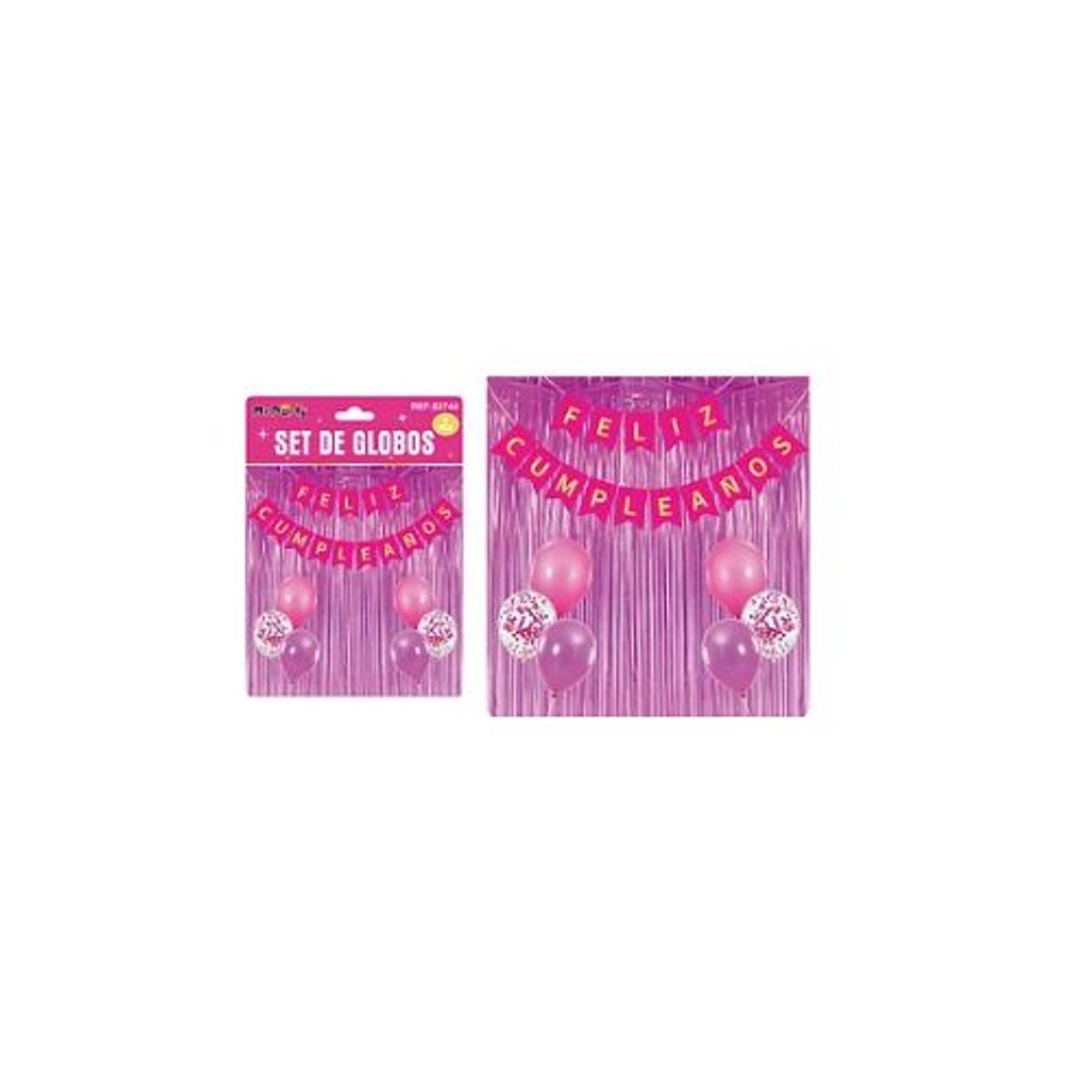 GENERICO - Set de globos y guirnalda con cortina fucsia 9pcs