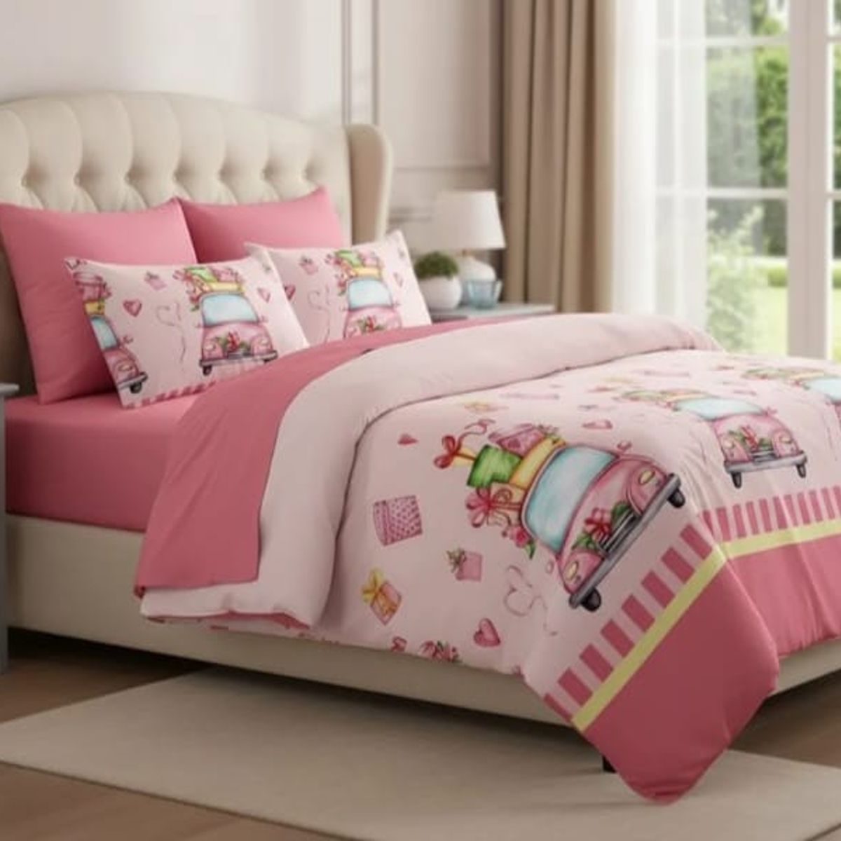 GENERICO - Cubrecama Quilt de verano 1.5 plazas diseño de autos con regalos