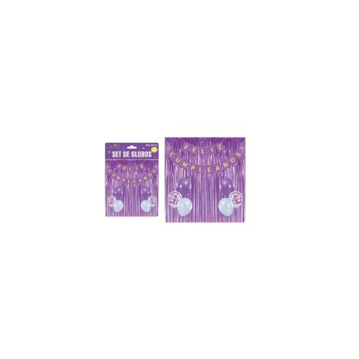 GENERICO - Set de globos y guirnalda con cortina morado 9pcs