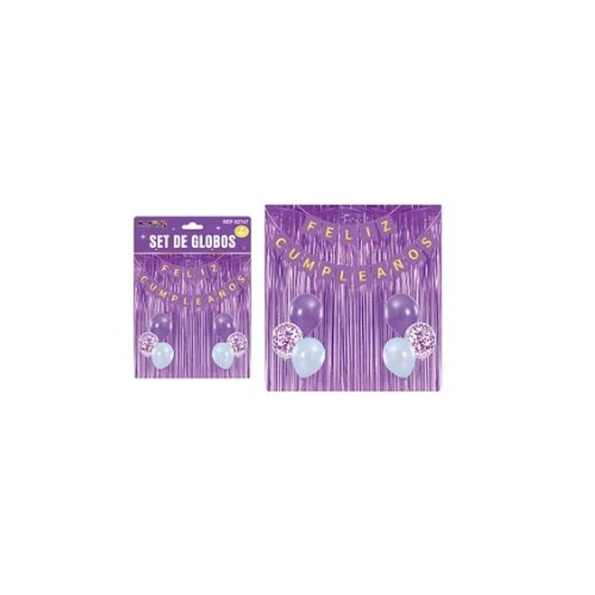GENERICO - Set de globos y guirnalda con cortina morado 9pcs