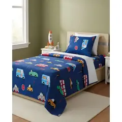 GENERICO - Juego de Sabanas de verano Autitos niño Infantil 1 plaza MAS 1 ALMOHADA
