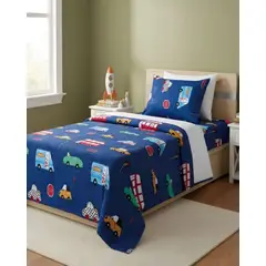 GENERICO - Juego de Sabanas de verano Autitos niño Infantil plaza y media MAS 1 ALMOHADA