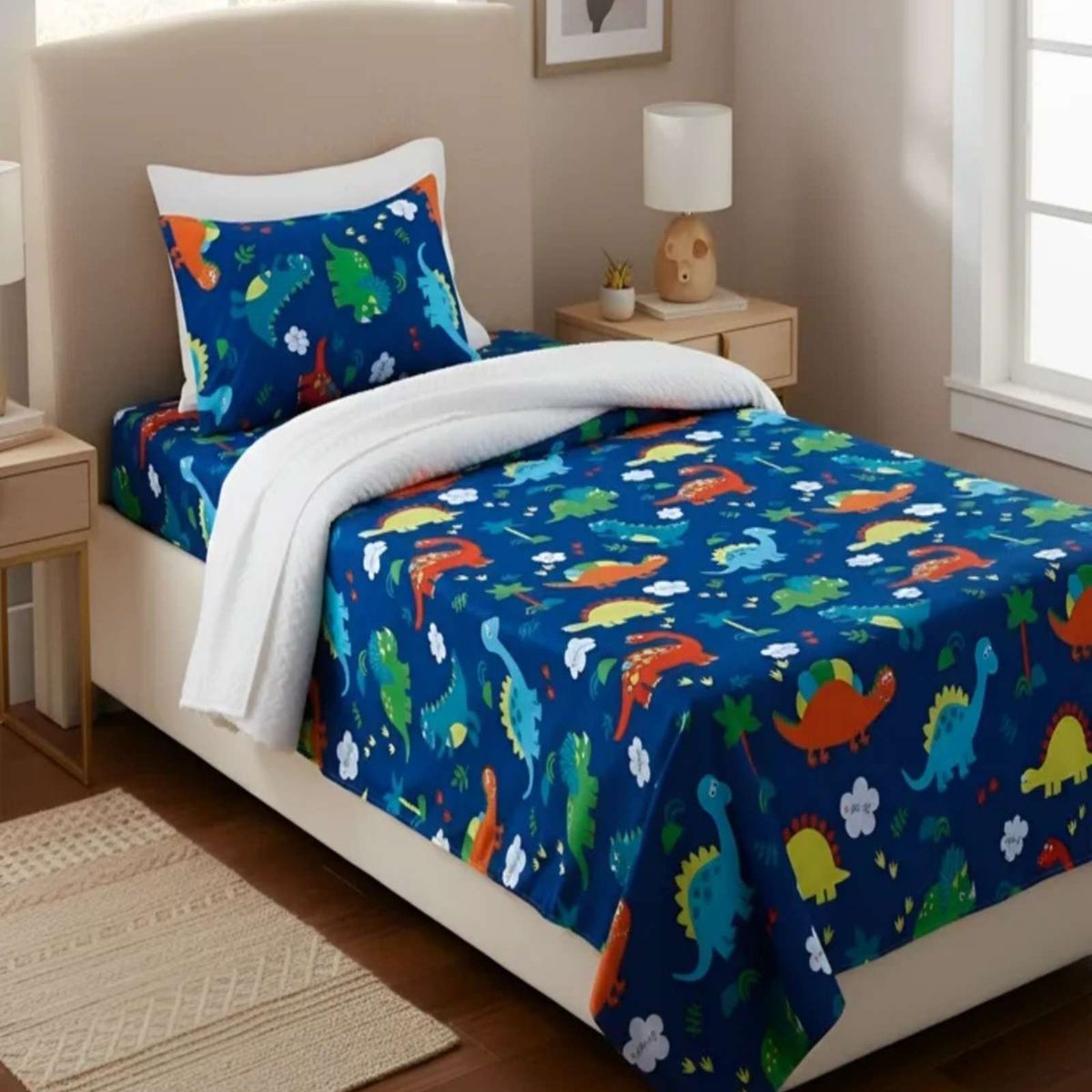 GENERICO - Juego de Sabanas de verano Dinosaurio niño Infantil plaza y media  MAS 1 ALMOHADA