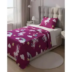GENERICO - Juego de Sabanas de verano Unicornio niña Infantil plaza y media MAS 1 ALMOHADA