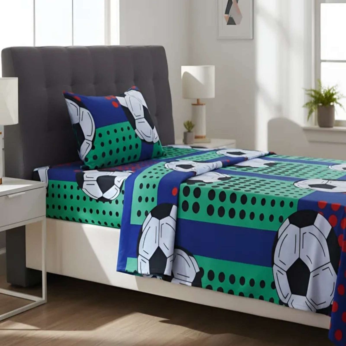 GENERICO - Juego de Sabanas de verano pelota de Futbol niño Infantil plaza y media  MAS 1 ALMOHADA