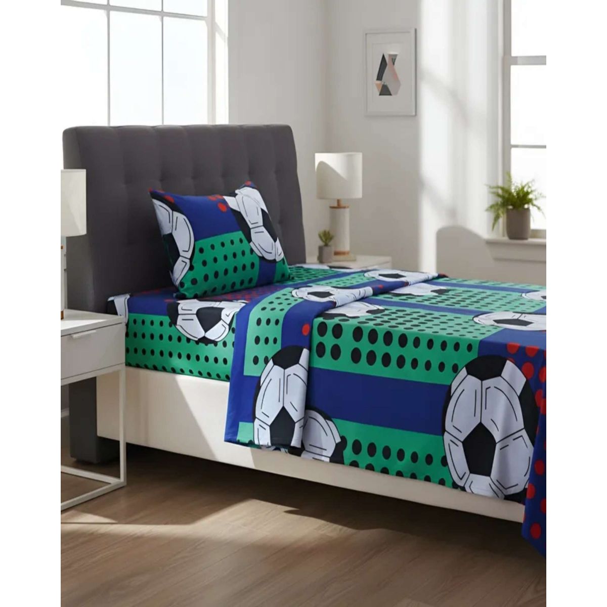 GENERICO - Juego de Sabanas de verano pelota de Futbol niño Infantil plaza y media  MAS 1 ALMOHADA