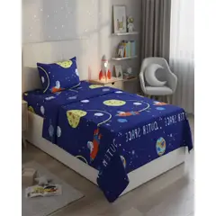 GENERICO - Juego de Sabanas de verano Planeta Astronauta Infantil plaza y media MAS 1 ALMOHADA