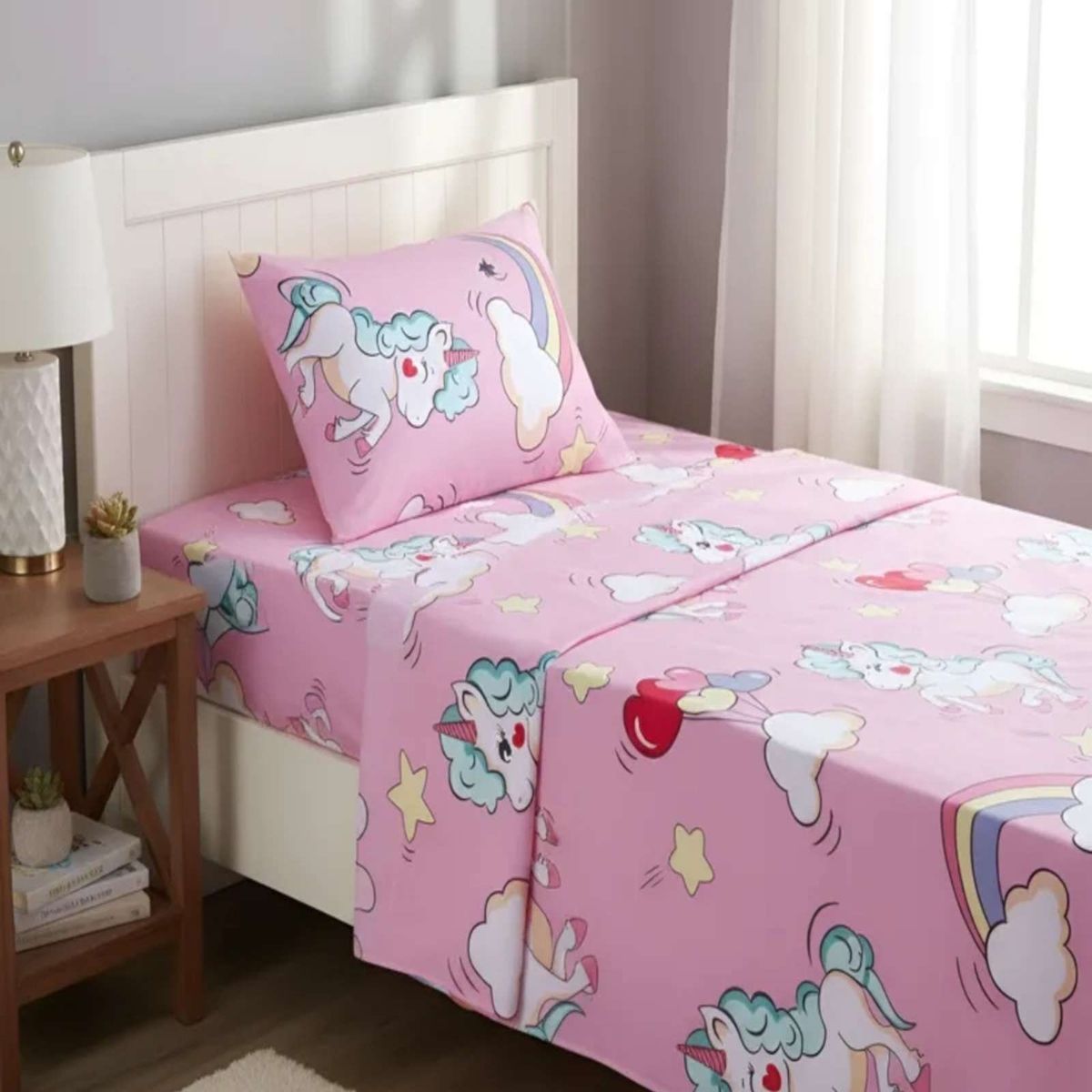 GENERICO - Juego de Sabanas de verano Unicornio niña Infantil plaza y media  MAS 1 ALMOHADA