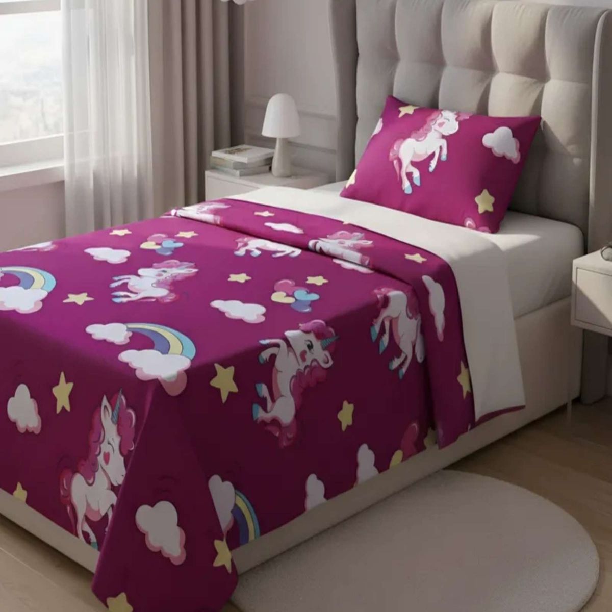 GENERICO - Juego de Sabanas de verano Unicornio niña Infantil 1 plaza  MAS 1 ALMOHADA