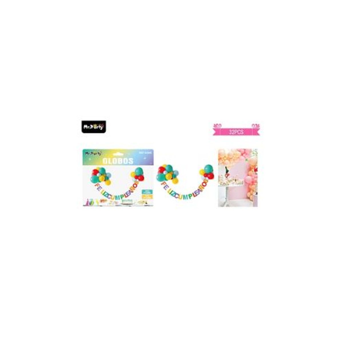GENERICO - Set de globos látex y guirnalda multicolor 32pcs