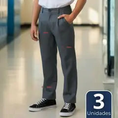 UTILISIMO - Pak 3 Pantalón Escolar Colegio Clásico Gris Niño Juvenil