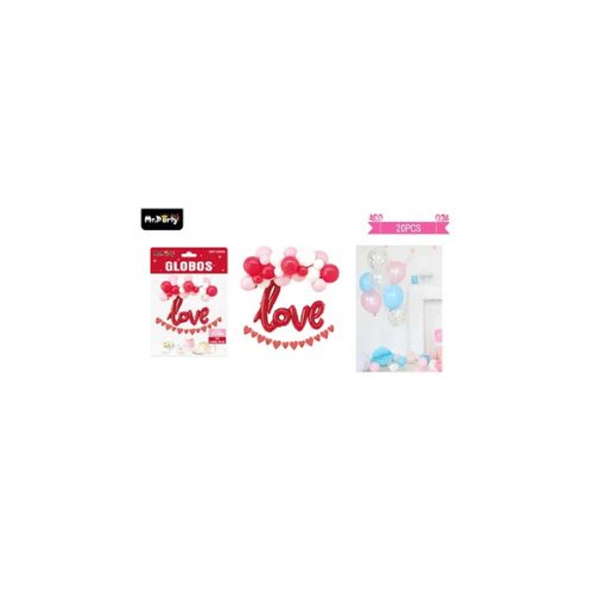 GENERICO - Set de globos látex con letra love rojo 20pcs