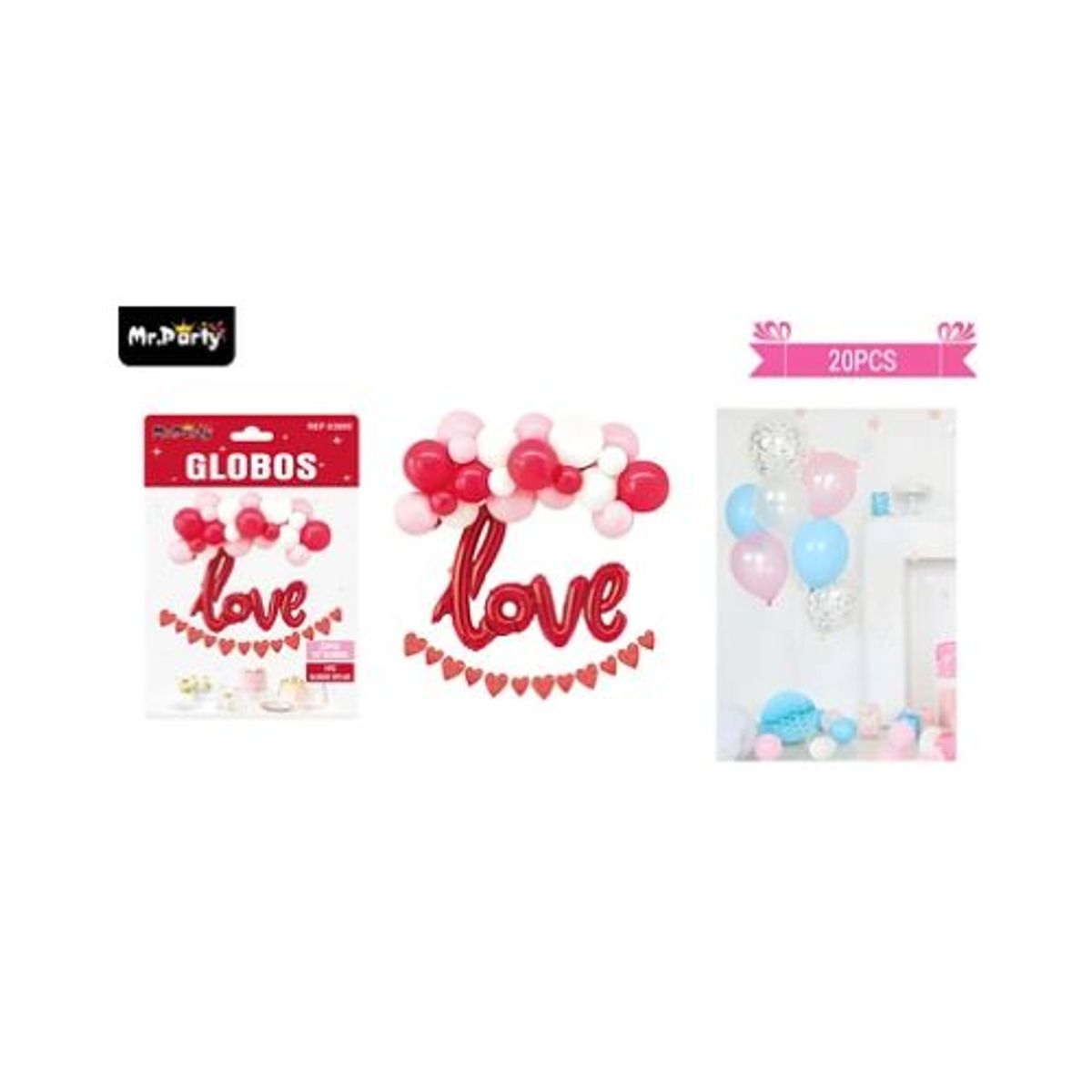 GENERICO - Set de globos látex con letra love rojo 20pcs