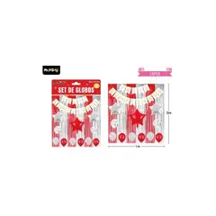 GENERICO - Set de globos y guirnalda con cortina rojo plateado 15pcs