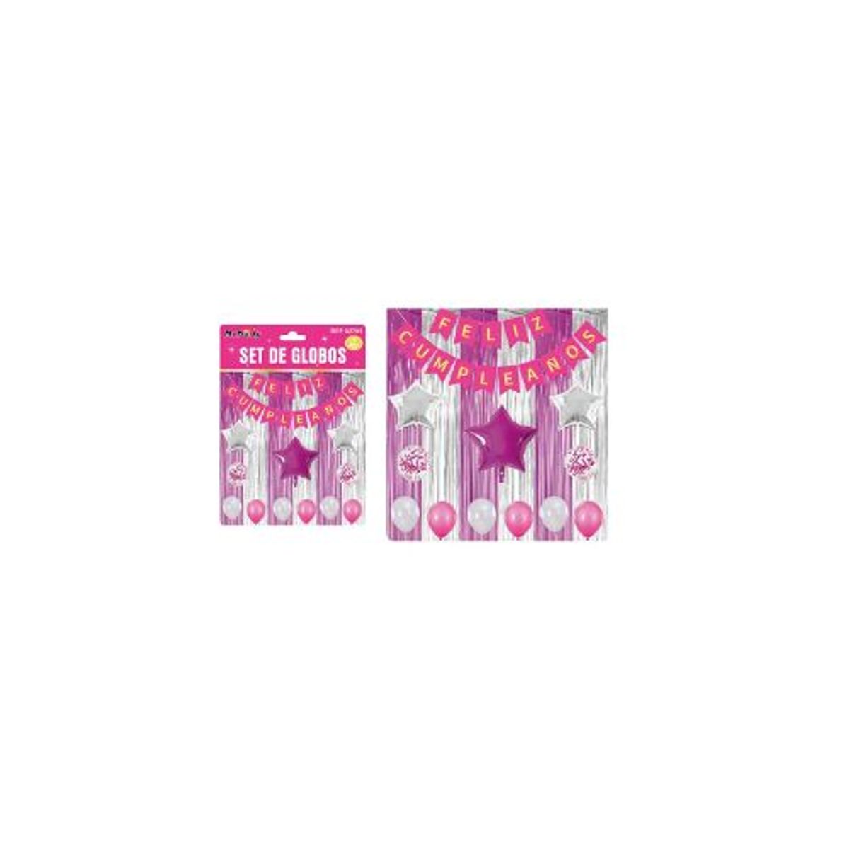 GENERICO - Set de globos y guirnalda con cortina fucsia plateado 15pcs