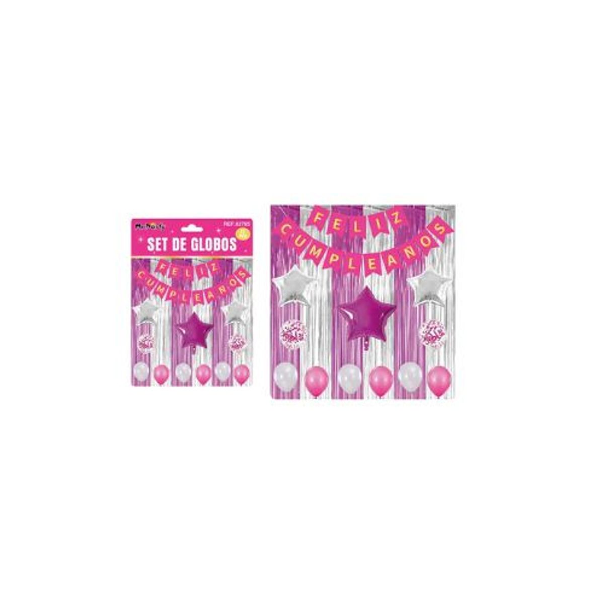GENERICO - Set de globos y guirnalda con cortina fucsia plateado 15pcs