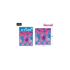 GENERICO - Set de globos y guirnalda con cortina rosa azul 15pcs
