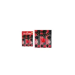 GENERICO - Set de globos y guirnalda con cortina rojo negro 15pcs