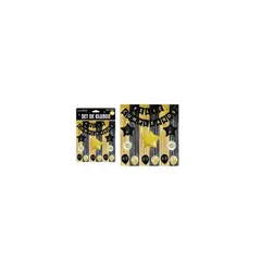GENERICO - Set de globos y guirnalda con cortina negro dorado 15pcs