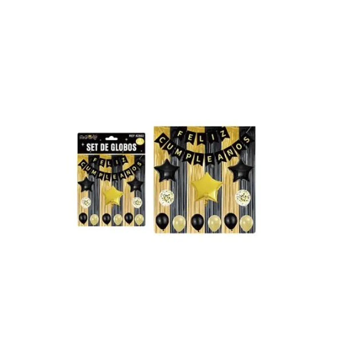 GENERICO - Set de globos y guirnalda con cortina negro dorado 15pcs