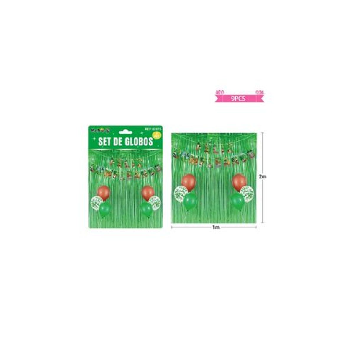 GENERICO - Set de globos con cortina y guirnalda de animales 9pcs