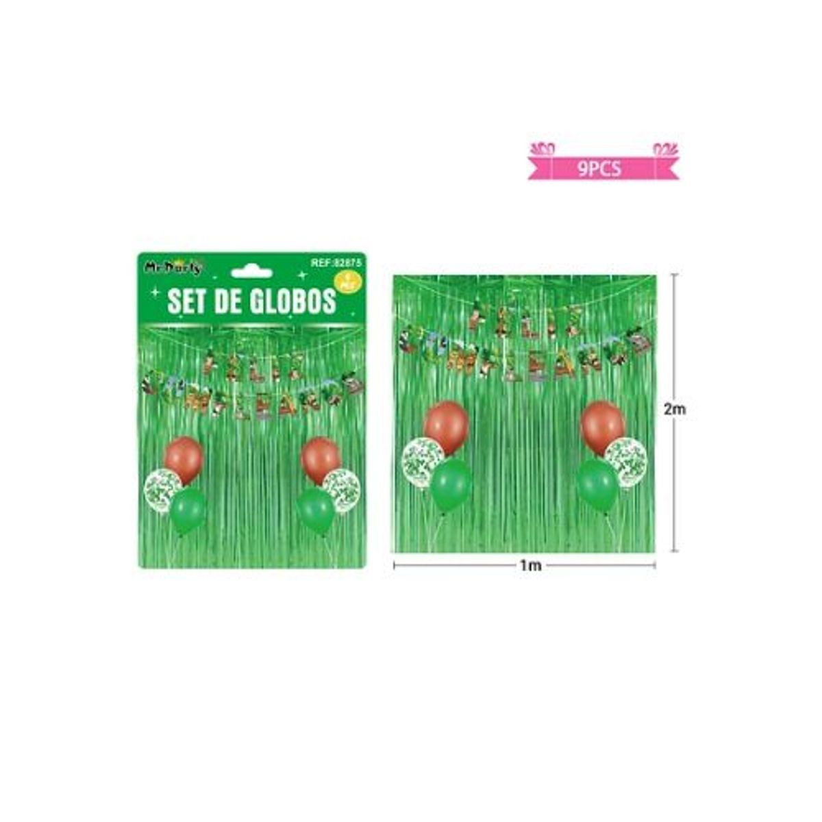 GENERICO - Set de globos con cortina y guirnalda de animales 9pcs