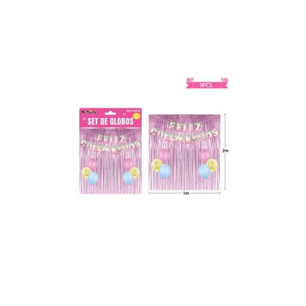 GENERICO - Set de globos con cortina y guirnalda de unicornio 9pcs