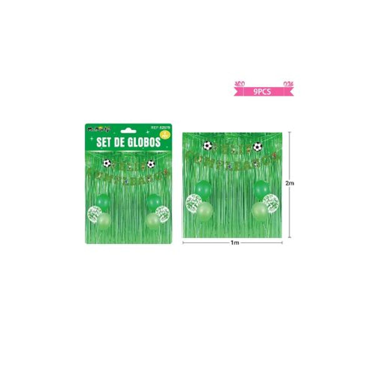 GENERICO - Set de globos con cortina y guirnalda de fútbol 9pcs