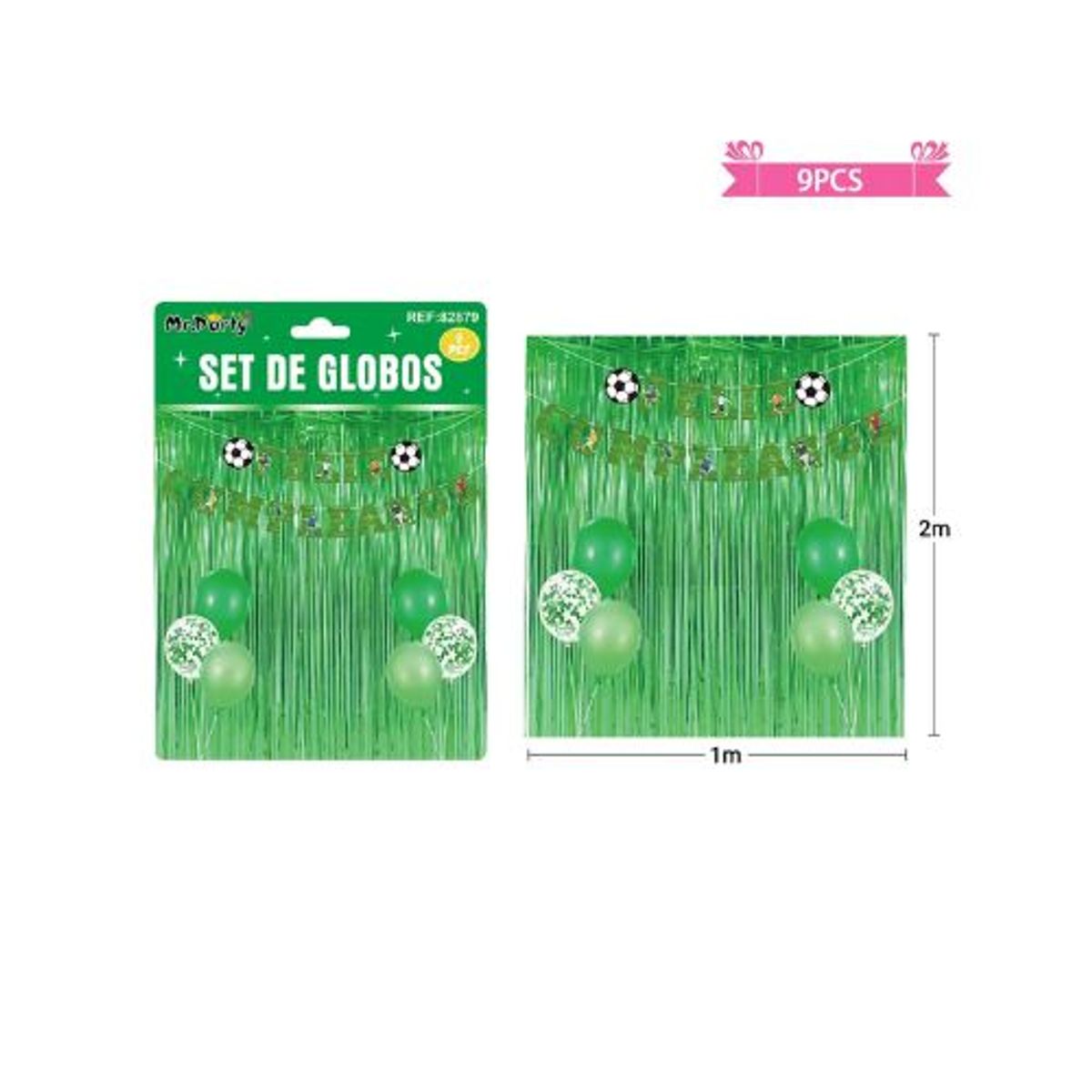 GENERICO - Set de globos con cortina y guirnalda de fútbol 9pcs
