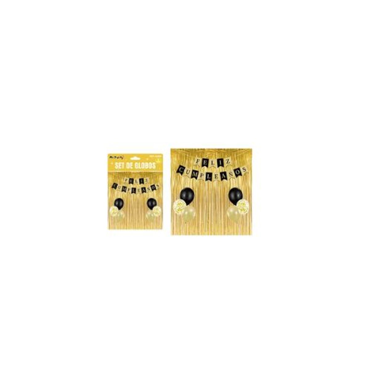GENERICO - Set de globos con cortina y guirnalda dorado y negro 9pcs