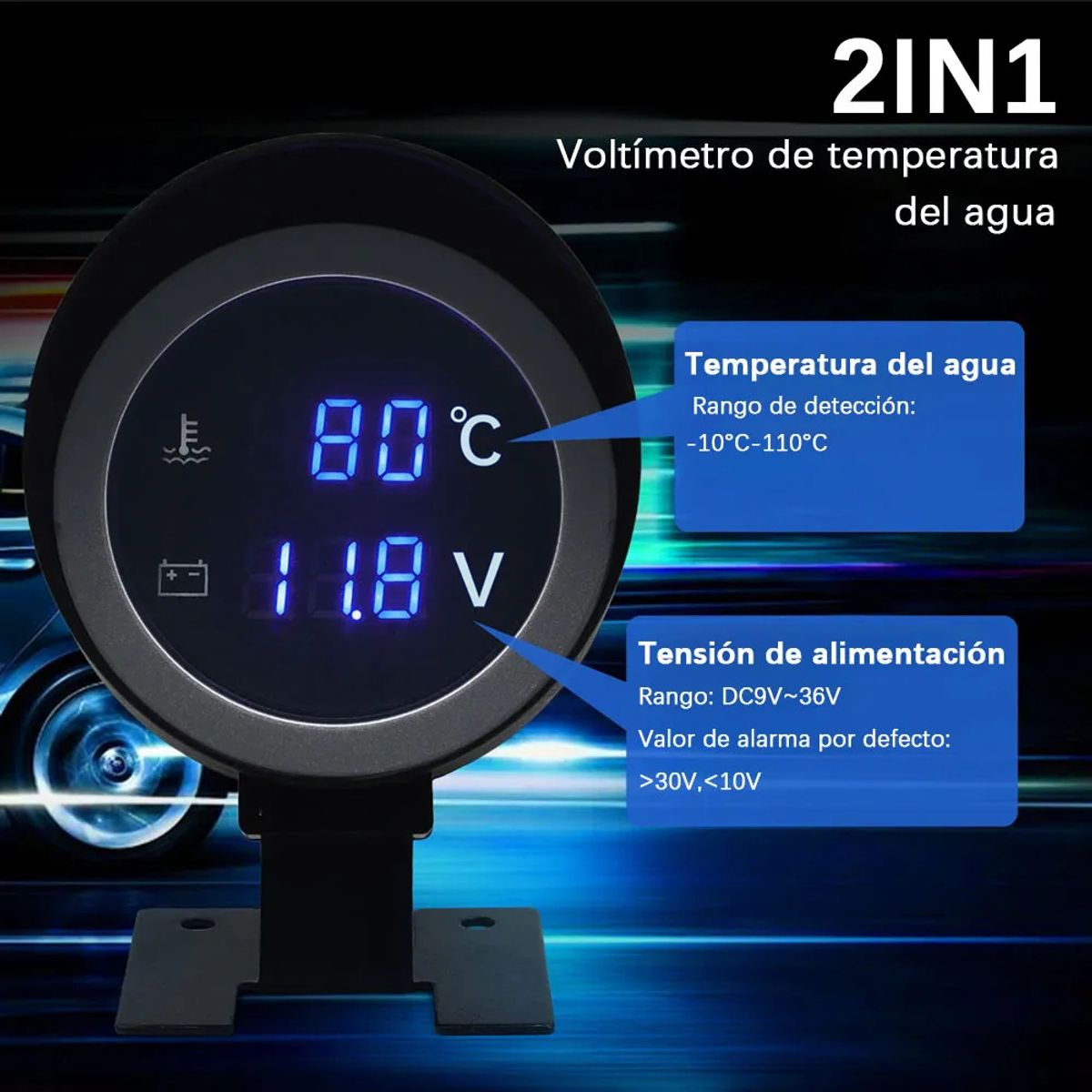 KUANGYE - Medidor De Temperatura Digital Voltimetro De Auto Con Sensor