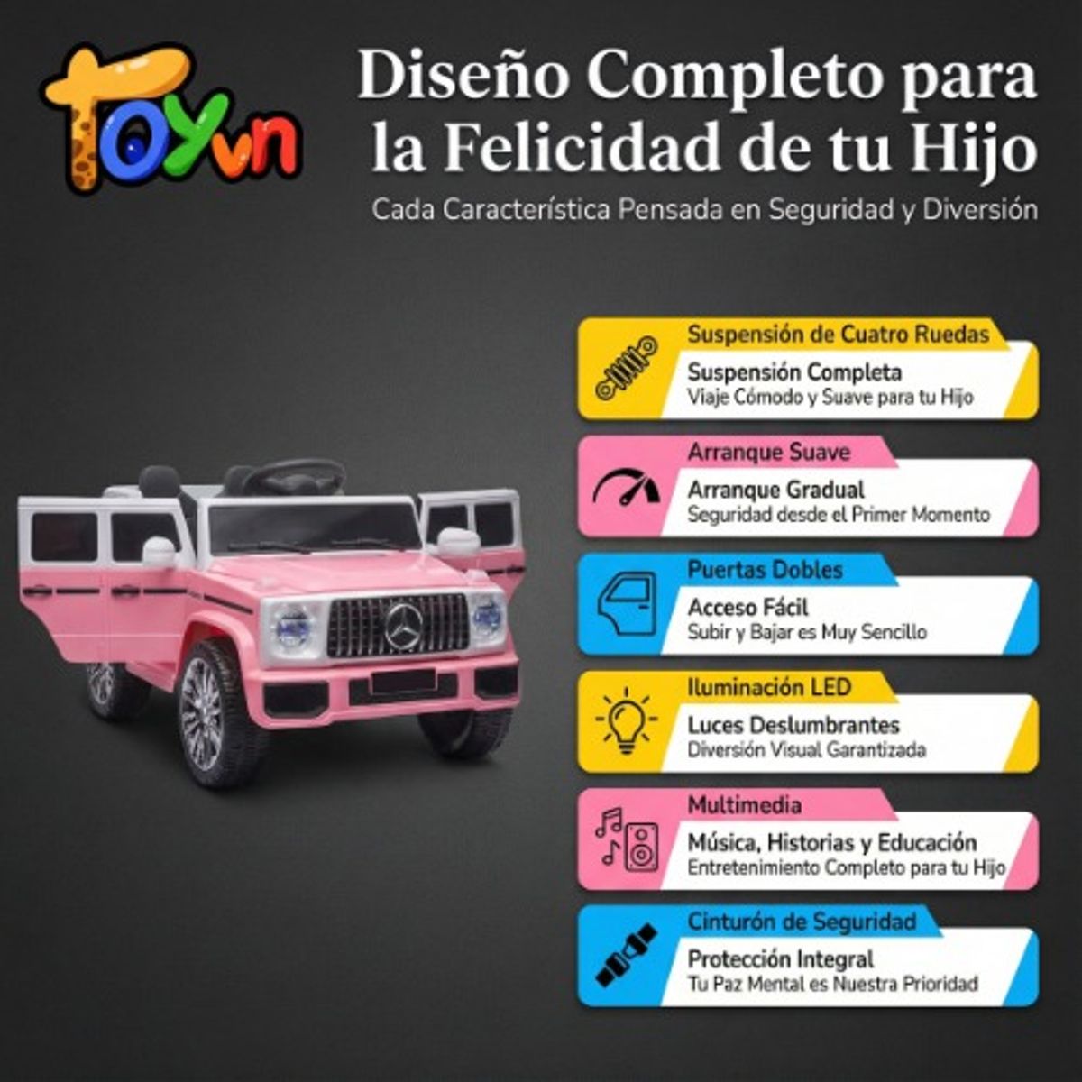 TOYUN TOYUN - Kids  2 Seat Black  Mercedes Amg Ride On Rosa