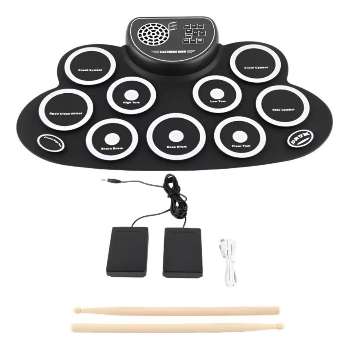 ADLIU - Tambor Electrónico Portátil Digital 10 Pad 2 Pedales Negro Negro