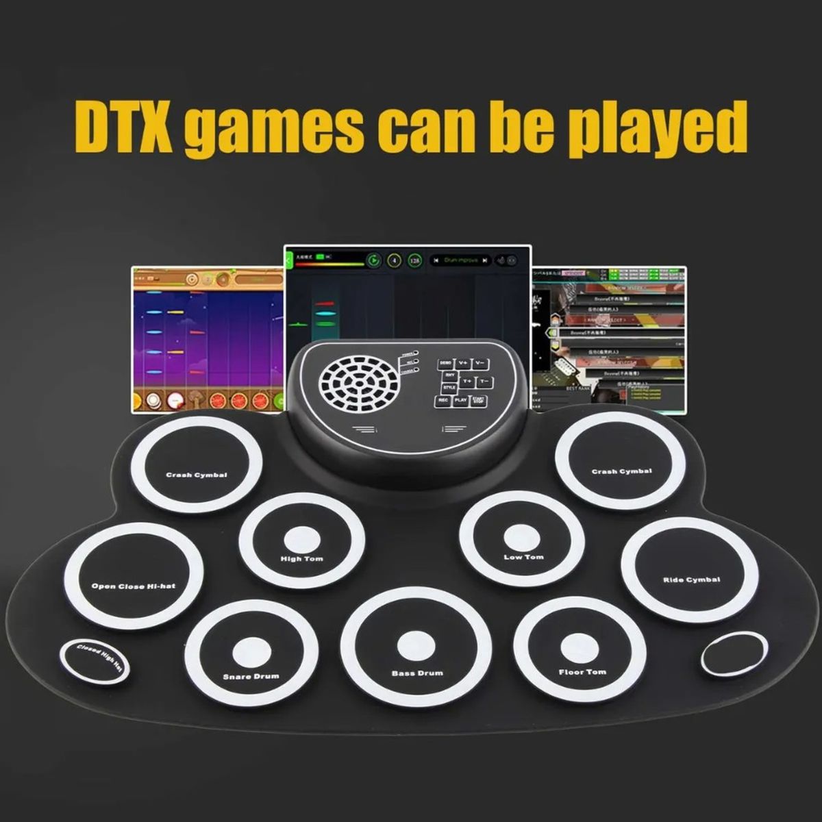 ADLIU - Tambor Electrónico Portátil Digital 10 Pad 2 Pedales Negro Negro