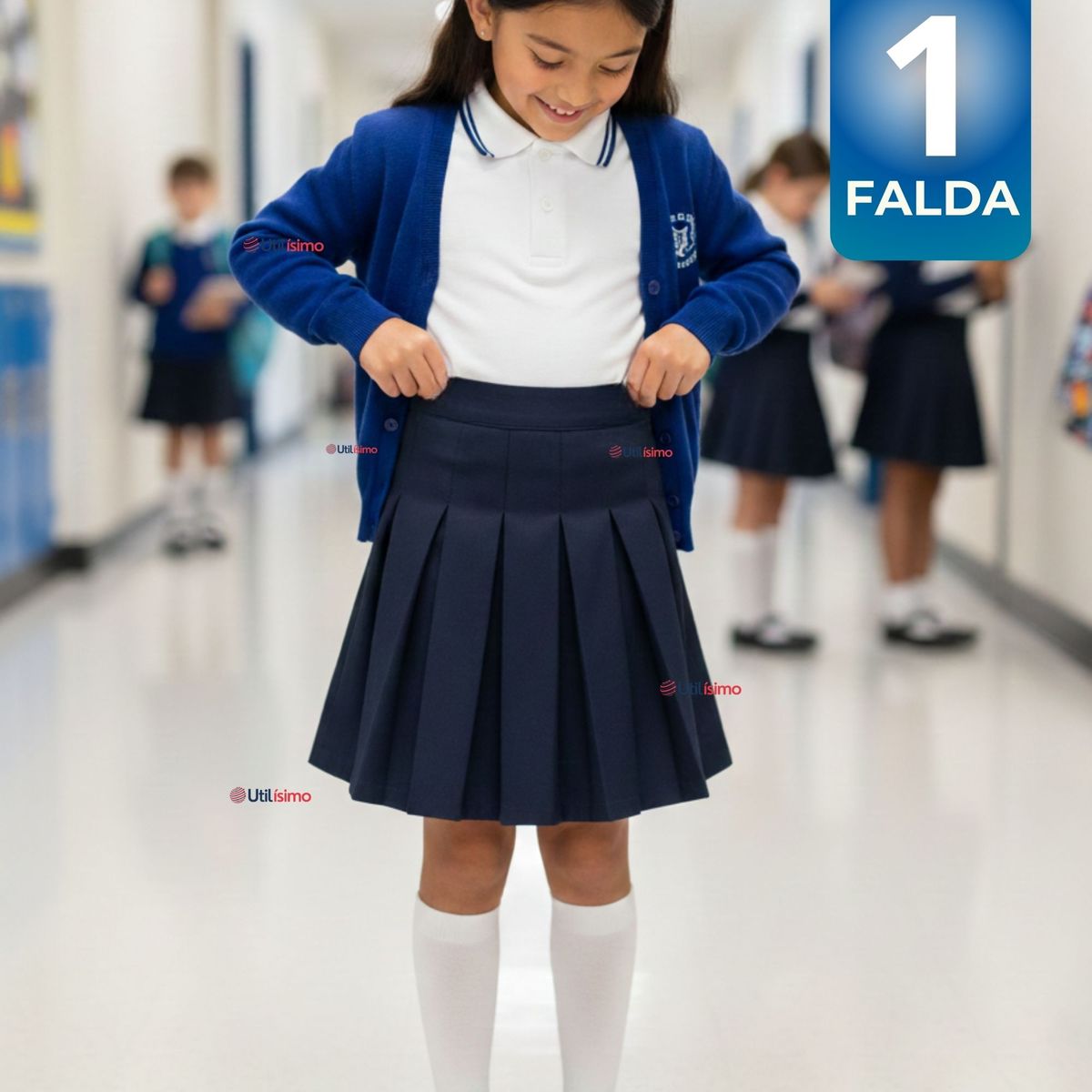 UTILISIMO - Falda Escolar Plisada Color Azul Niña