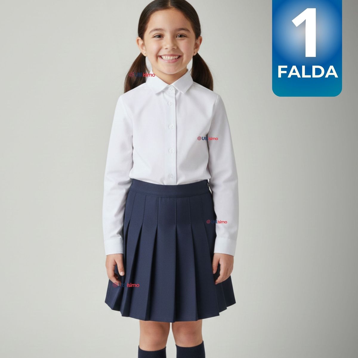 UTILISIMO - Falda Escolar Plisada Color Azul Niña