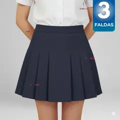 UTILISIMO - Pack 3 Faldas Escolar Plisada Color Azul Niña