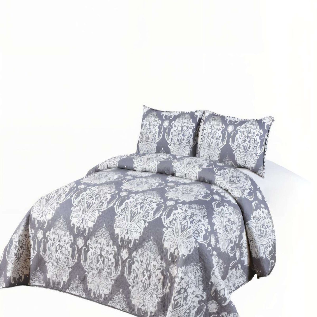 GENERICO - QUILT DE VERANO CON POMPON Y DISENO KING COLOR GRIS OSCURO