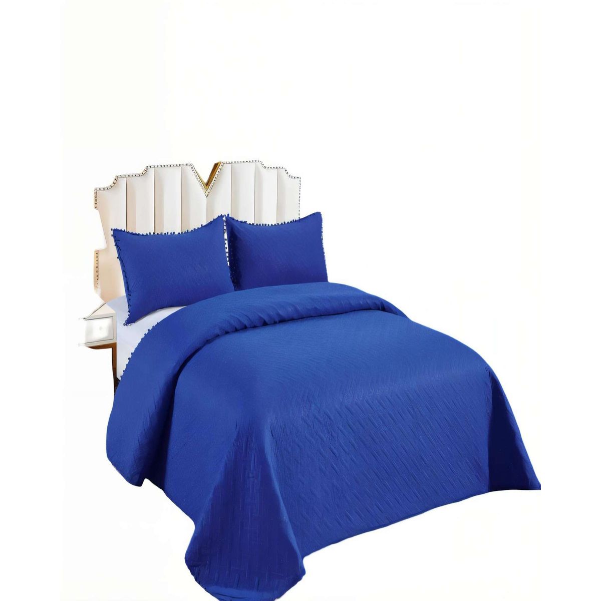 GENERICO - QUILT DE VERANO CON POMPON COLOR LISO PYM COLOR AZUL OSCURO