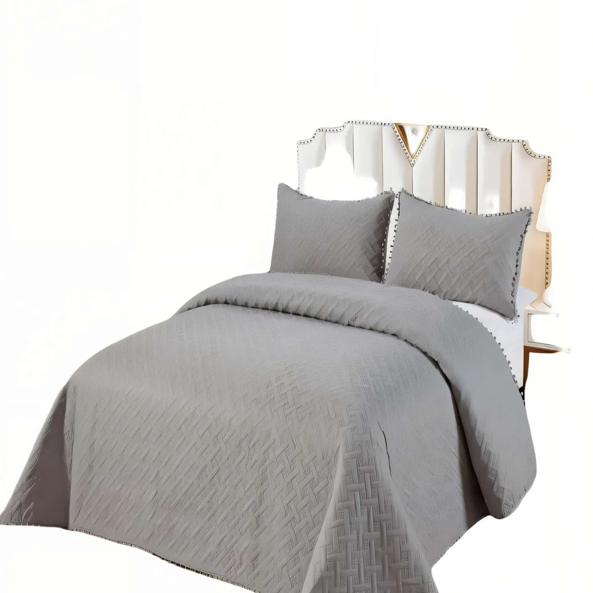 GENERICO - QUILT DE VERANO CON POMPON COLOR LISO PYM COLOR GRIS