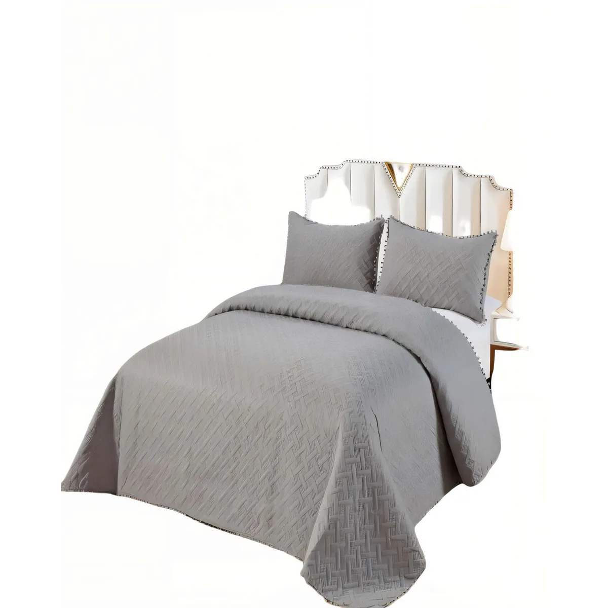 GENERICO - QUILT DE VERANO CON POMPON COLOR LISO PYM COLOR GRIS