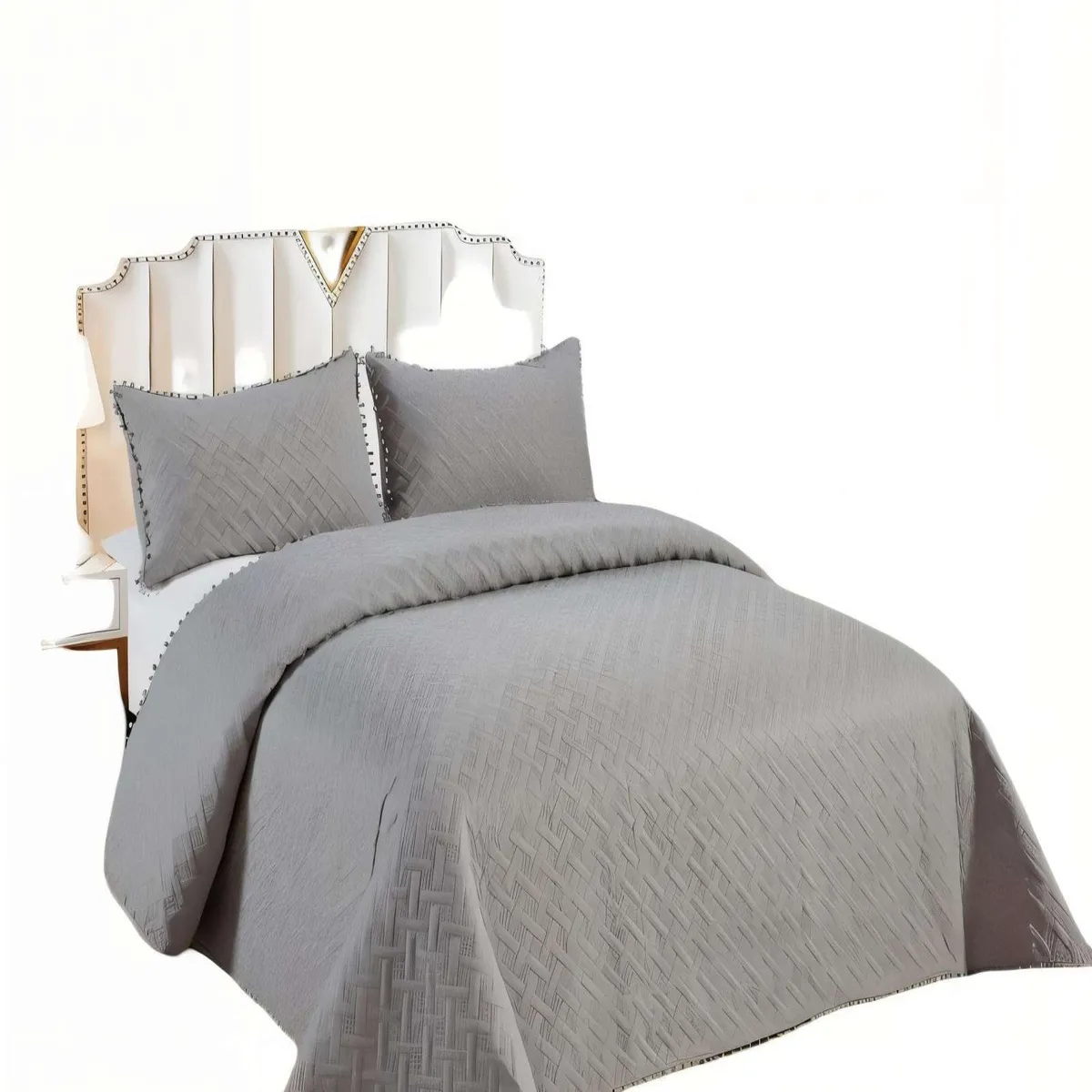 GENERICO - QUILT DE VERANO CON POMPON COLOR LISO PYM COLOR GRIS