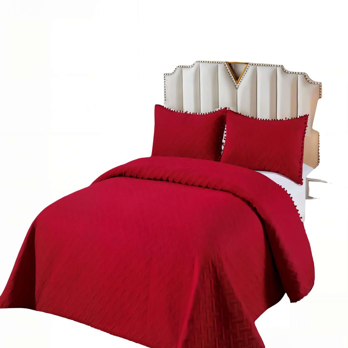 GENERICO - QUILT DE VERANO CON POMPON COLOR LISO 2P COLOR ROJO