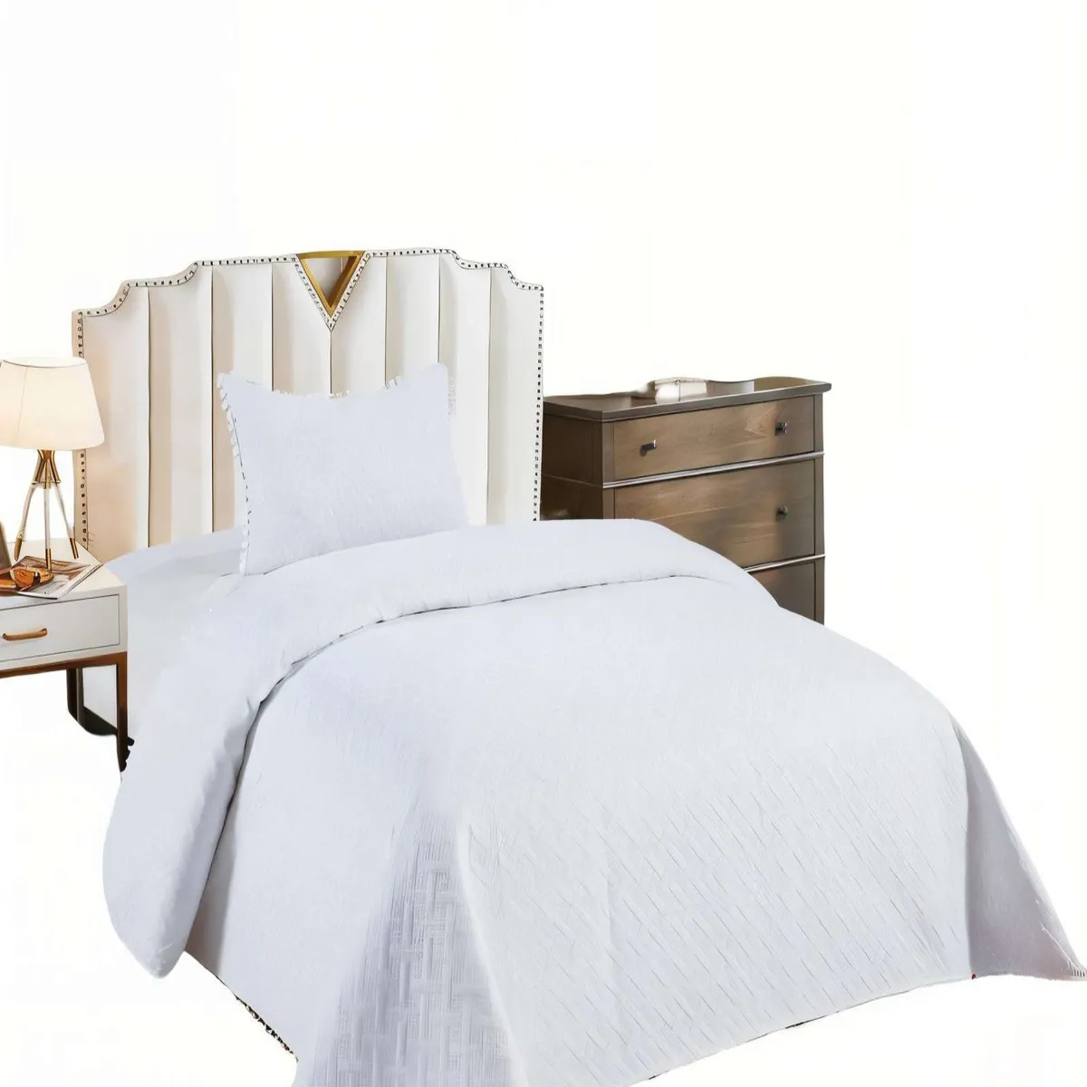 GENERICO - QUILT DE VERANO CON POMPON COLOR LISO 2P COLOR BLANCO
