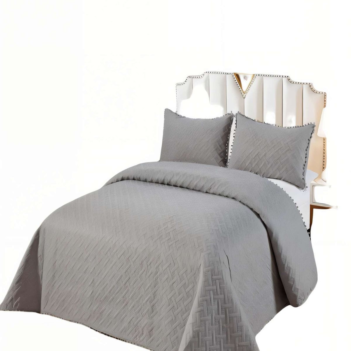 GENERICO - QUILT DE VERANO CON POMPON COLOR LISO 2P COLOR GRIS
