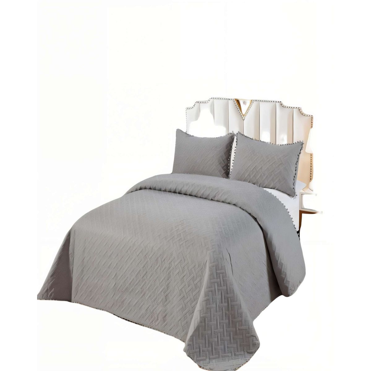 GENERICO - QUILT DE VERANO CON POMPON COLOR LISO KING COLOR GRIS